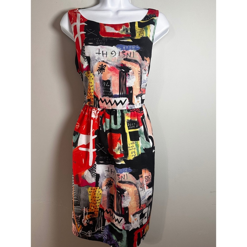 Insight Abstract Graffiti Pop Art Fit Flare Dress Sleeveless‎ Back Tie Size 6